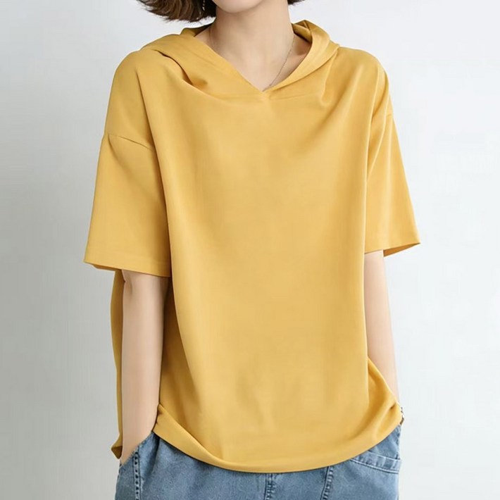 드마엘 웰터 여성 무지 후드 반팔 티셔츠 5color델로나