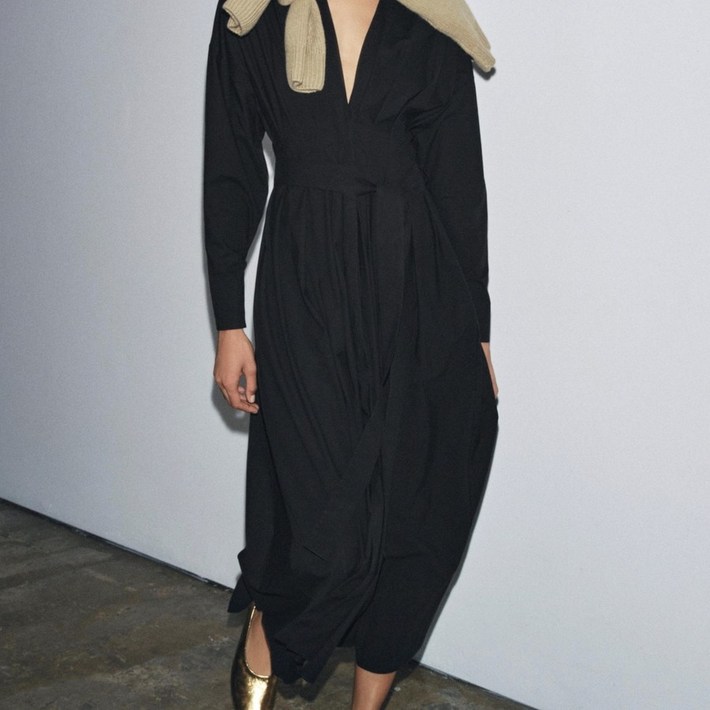 ZARA 자라 100 면 플리츠 미디 원피스 ZW 컬렉션  XSXL