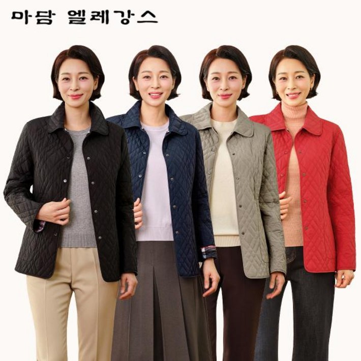 마담엘레강스리버퀼팅코트 마담엘레강스 에이스 체크 리버시블 자수 퀼팅 자켓