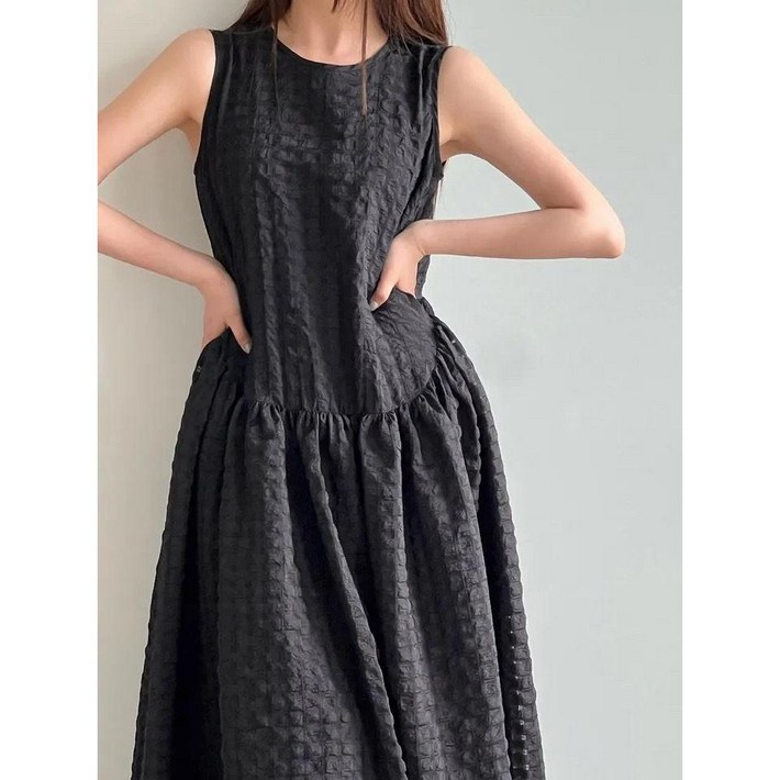 지지미 엠보 원피스 시어서커 민소매 원피스 플레어 나시 롱원피스 셀프웨딩 여름 822 TT360