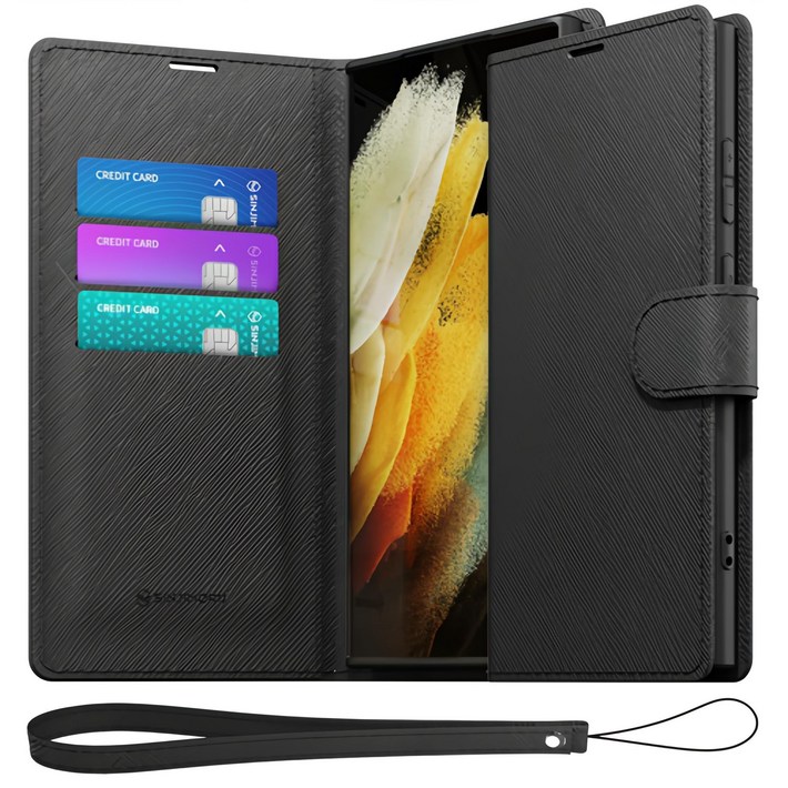 신지모루 마그네틱 사피아노 가죽 다이어리 지갑 케이스  핸드 스트랩 세트