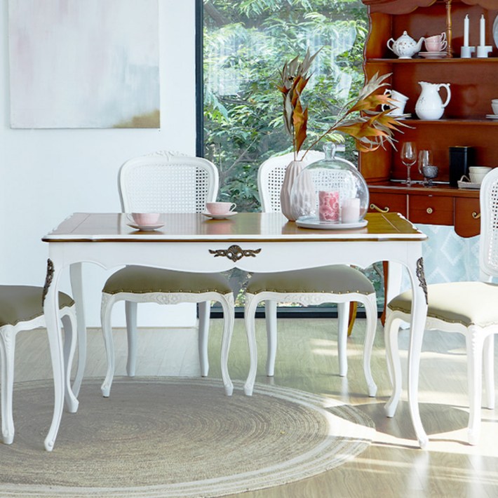 마켓비엔티 ATZ 앤틱화이트 4인용 식탁 1400 테이블 원목 수입 엔틱 가구