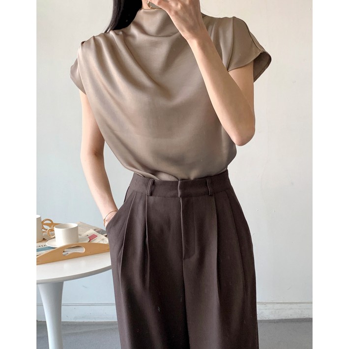 마켓제이MARKETJ 새틴드레이프 반목블라우스4col