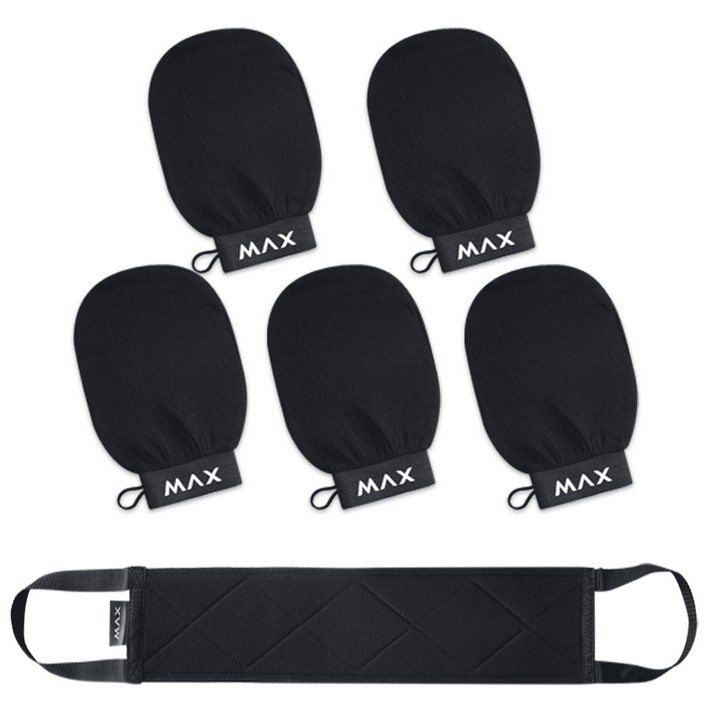 맥스 때미리 때밀이장갑 때타올 수건 6종, 블랙, 1세트, 6개입