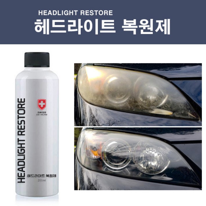 스위스 디테일링 헤드라이트 복원제 전조등 복원 변색 헤드램프복원, 1개, 200ml