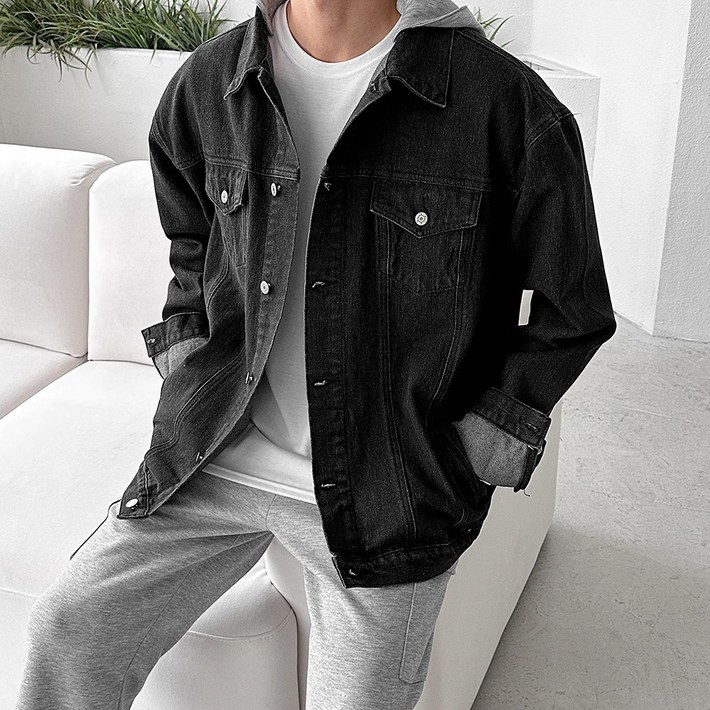 베이직바이블 오버핏 후드 탈부착 워싱 데님 청 자켓2color