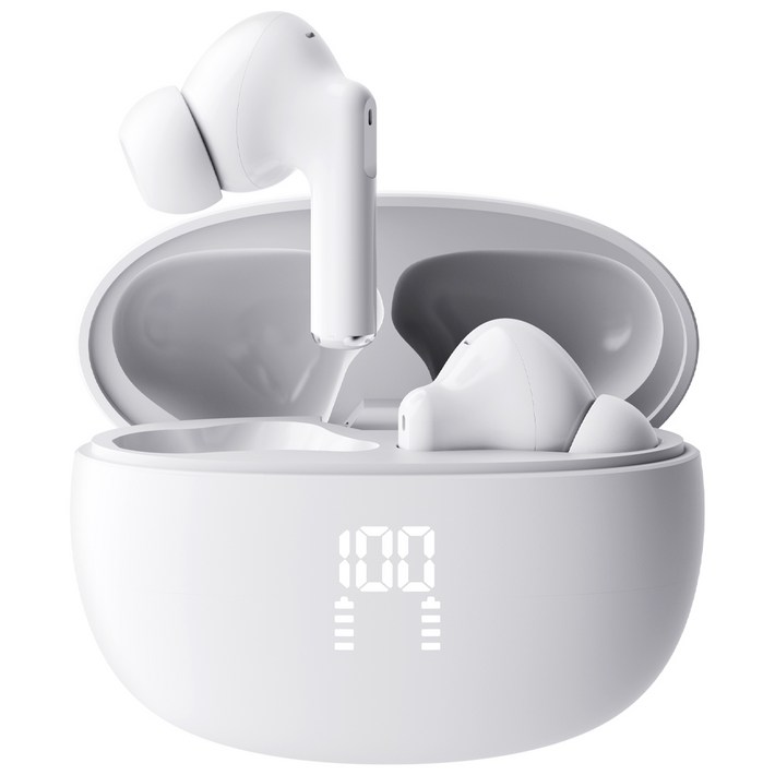 프랑스 톰슨 ENC 노이즈 캔슬링 LED 블루투스 6.0 이어폰 무선 방수, 화이트 TBE201W