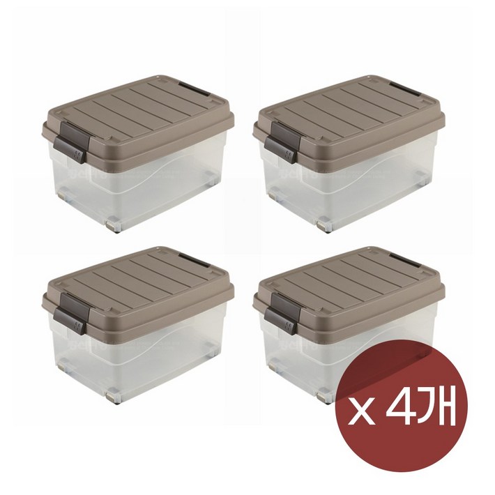 리빙박스 적층형 바퀴달린 다용도 수납 브라운 4P 대용량 60L 적층형 수납박스 옷정리함 의류보관 장남감수납함 수납함 수납정리함 플라스틱정리함, 브라운, 4개