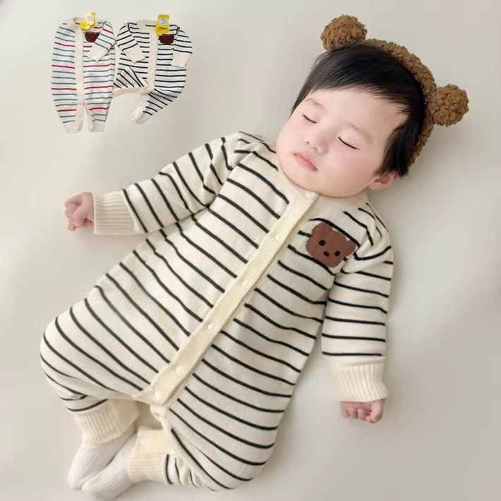 AA2800 봄 가을 간절기 키즈 신생아 베이비 영유아 아동 면 혼방 니트 우주복 점프슈트 라운드넥 점퍼 실내 외출복