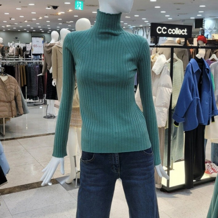 씨씨콜렉트 하이넥 슬림핏 골지니트E214KSK132민트DG