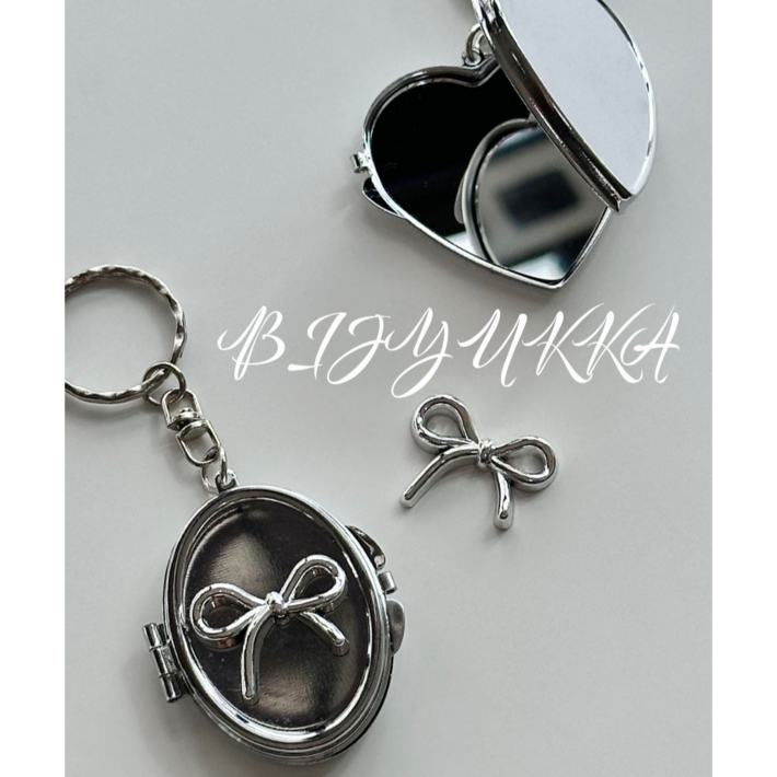 비쥬까MADE 하트 리본 거울 팬던트 키링