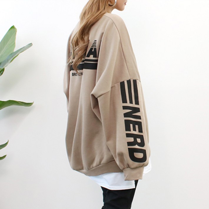 퀸비샵 너드 레이어드 맨투맨 기모 ver.  겨울 오버핏 빅사이즈 기모맨투맨 프린트맨투맨 홈웨어