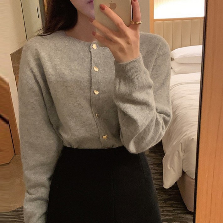 루즈리 DEAR 러블리 하트 단추 여자 여성 니트 가디건
