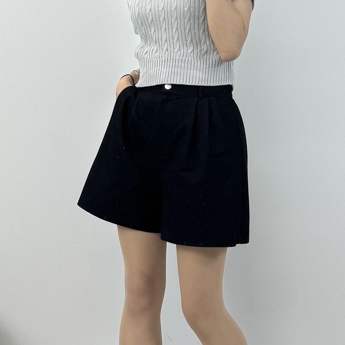 룩시 여성 핀턱 도비 뒷밴딩 2포켓 여름 슬랙스 4부 반바지