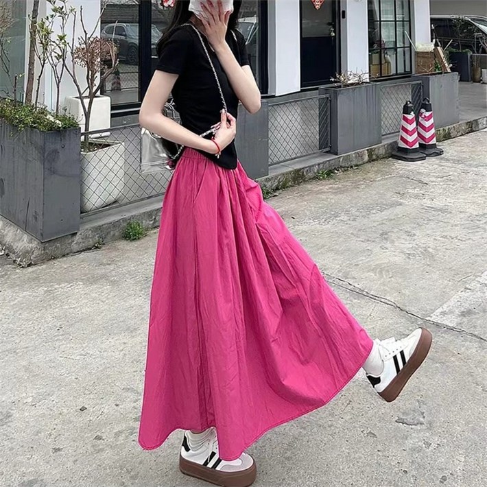 무니유유 여성 바스락 시원한 가벼운 체형커버 A라인 밴딩 스커트 긴치마