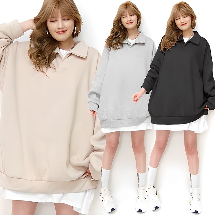 통통마녀 오버핏 카라 맨투맨 4 컬러 6XL 오버사이즈 기모 포함 판매