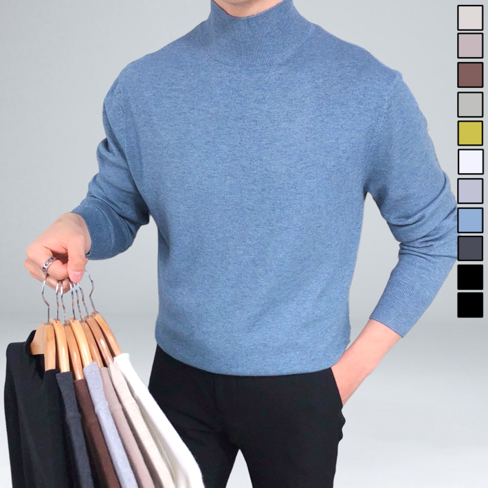 스판 캐시미어 반 목폴라 인생 니트