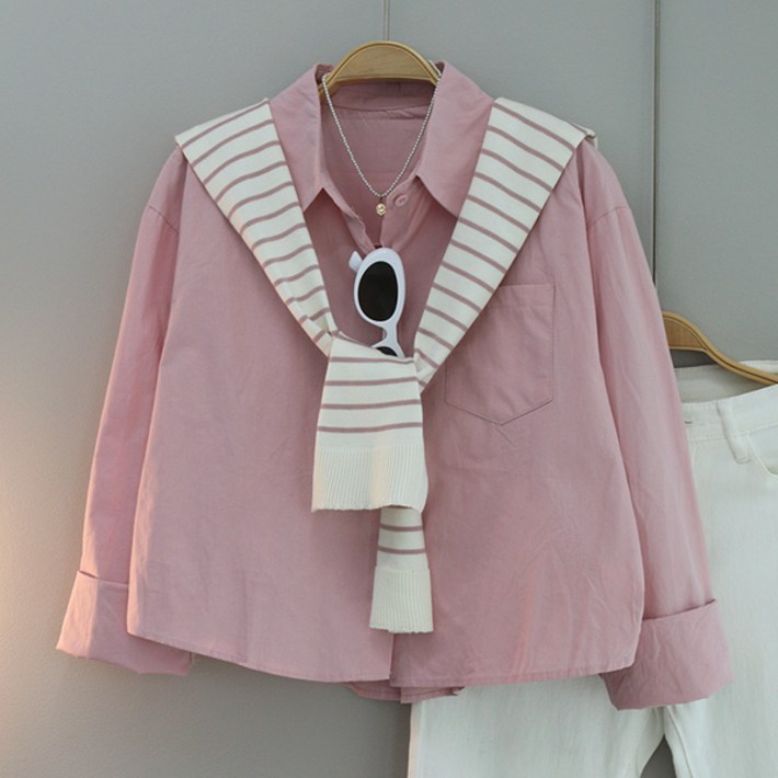 달콩 여성 봄신상 카라셔츠 남방 벨라크롭셔츠단가라숄세트