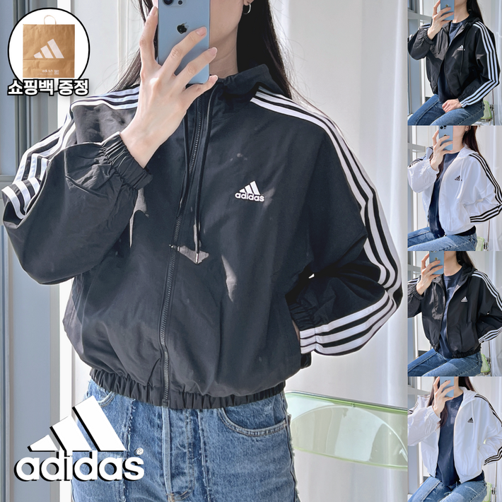 아디다스 에센셜 3S 우먼 바람막이 오리지널 우븐 윈드브레이커 자켓  쇼핑백