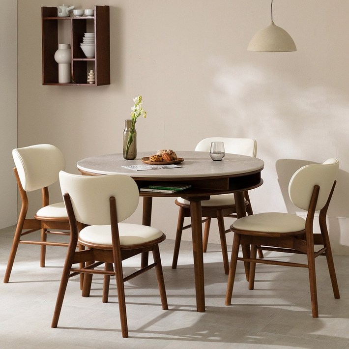 라움에스알 데이지 원형 수납 양면 세라믹식탁 테이블 4인용 1000월넛