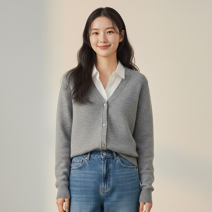 루타미 울100 클래식 브이넥 가디건