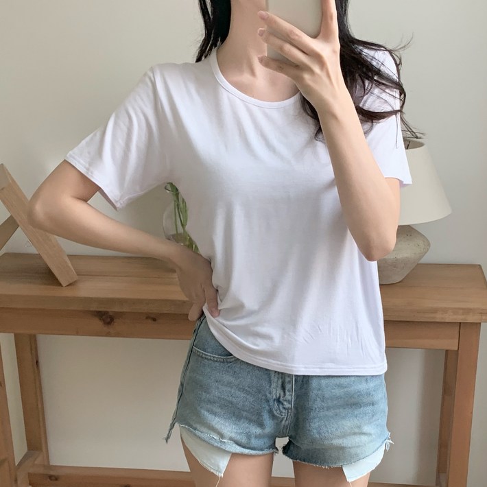 더보느 여성용 여리핏 무지 유넥 반팔 티셔츠 11