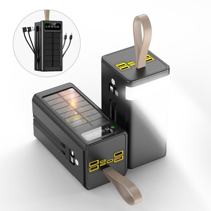 CCAGU 대용량 보조배터리 60000mAh 고속충전 태양광충전기 일체형 보조밧데리 멀티단자 차박 캠핑용 LED조명등, 블랙 CCAGU 대용량 보조배터리 60000mAh 고속충전 태양광충전기 일체형 보조밧데리 멀티단자 차박 캠핑용 LED조명등, 블랙