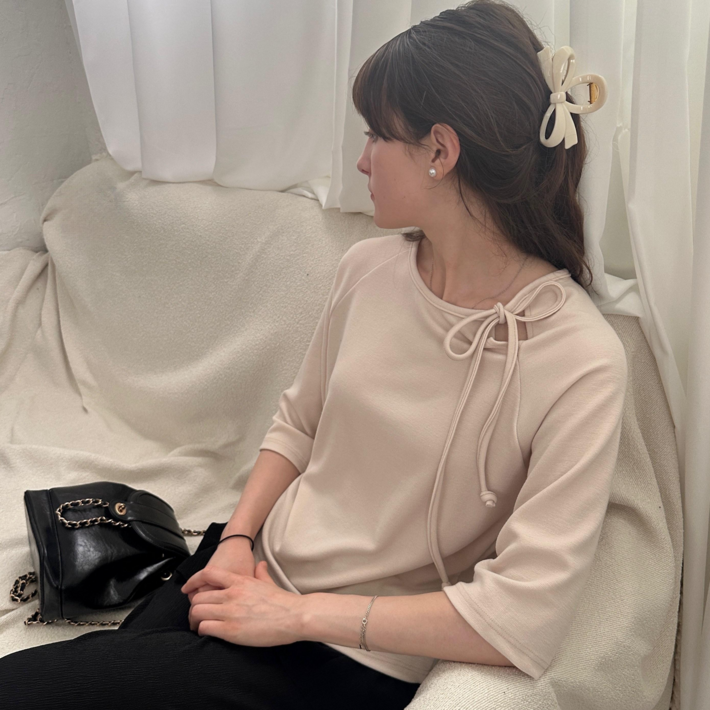 메리브MERYVE 감성룩 여성 리본7부티 2color 여성 가을티셔츠 데일리룩 간절기룩