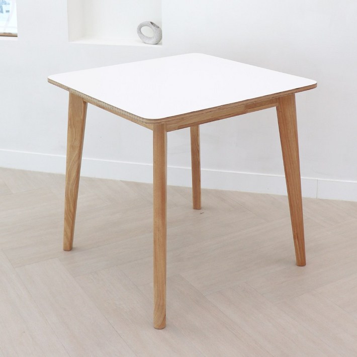 파스텔우드 자작 화이트 사각 2인식탁, 2인용, 화이트