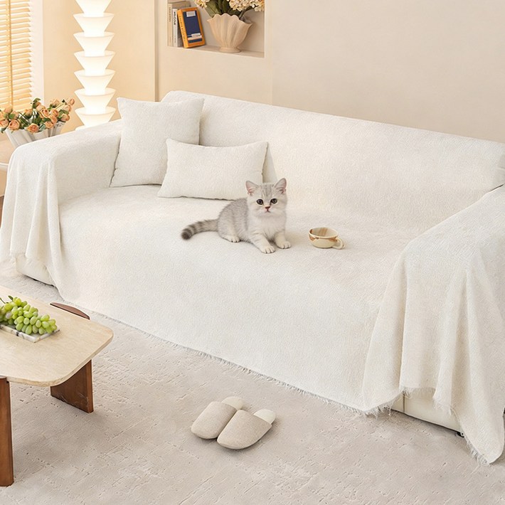 Kemei 3인용 소파커버 셔닐 소재 미끄럼방지 방묘 긁힘방지용 소파 덮개 버터촉감 북유럽풍