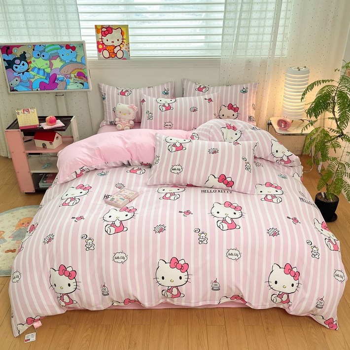 GOYES 산리오 귀여운 캐릭터 침구 세트 침대 4종 세트