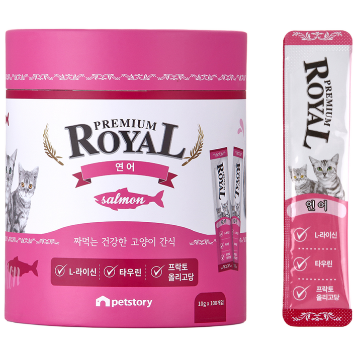 프리미엄로얄 고양이 스틱 간식 원통형 100p, 연어맛, 1개