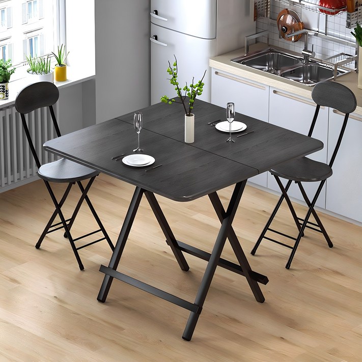 가구느낌 홈접이식 테이블, 블랙, 블랙