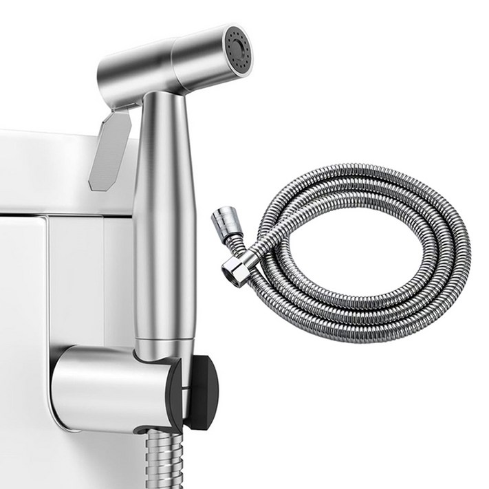무식이네 청소싹 304 스테인레스 욕실 스프레이건  호스 1.5m  거치대 세트, 1세트, 실버