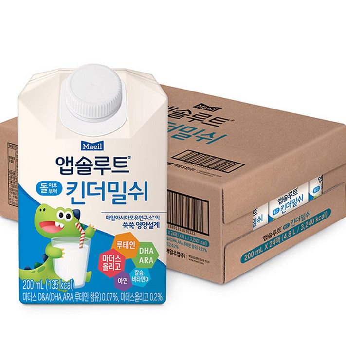 앱솔루트 킨더밀쉬 200ml, 우유맛, 24개 - 더블유와이몰