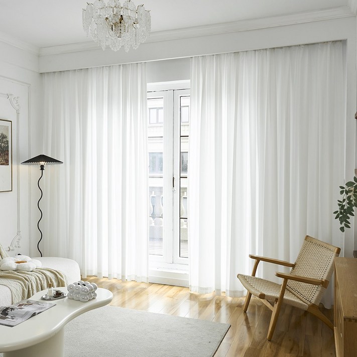 홈앤창 비침없고 이음선없는 도톰 차르르 나비주름 쉬폰커튼 2p  커튼끈 세트