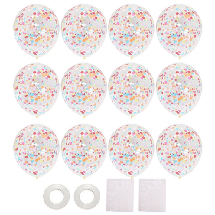 리빙다 뉴컨페티풍선 레인보우 12p 글루닷 20p x 2개 컬링리본 화이트 2p 세트