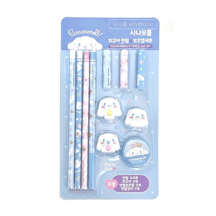 시나모롤 피규어 연필 보호캡세트 049545산리오 산리오캐릭터즈, 혼합색상, 1개