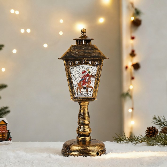 크리스마스 오르골 워터볼 랜턴 LED 무드등 워터 스노우볼 램프 인테리어소품 선물 8곡 크리스마스 음악, 1개, 가로등산타