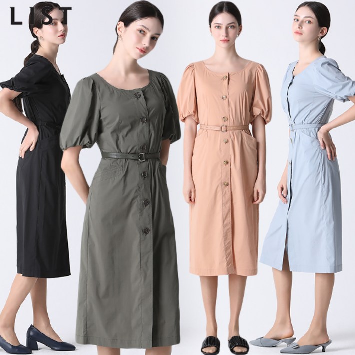 리스트 벨티드 퍼프 라운드넥 원피스 택가격 278000원 리스트 벨티드 퍼프 라운드넥 원피스 택가격 278000원