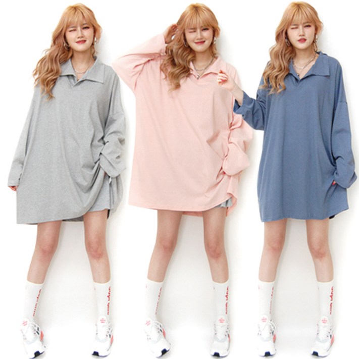 통통마녀 데일리 카라 긴팔티 6 컬러 4XL 남여공용 오버사이즈