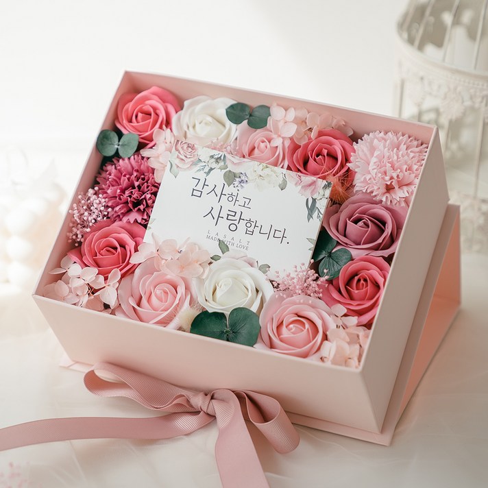 라솔트 비누꽃 생화 플라워 반전 용돈박스 메세지 카드 OPP 비닐 20장 전용 쇼핑백, 핑크, 1세트