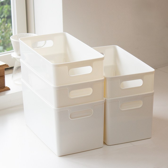 아임홈리빙 심플 바스켓 팬트리 수납함 5p 바디세트, 화이트, 1세트