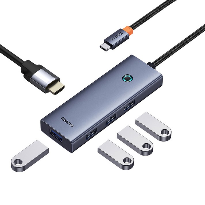 베이스어스 5in1 C타입 Hdmi 4K 스마트 미러링 원터치스크린 멀티허브 HDMIUSB3.04, 그레이, 1개