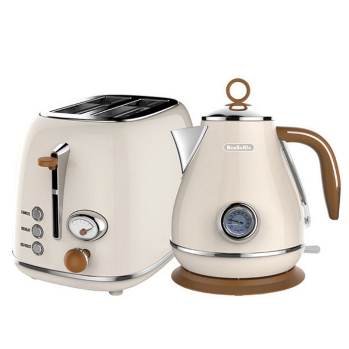 벤소닉 레트로 전기포트  토스터기 아이보리 세트, KE1219T아이보리, BST01아이보리