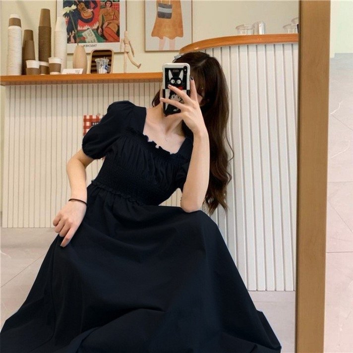 몬드스팟 여성용 스퀘어넥 퍼프 소매 롱 반팔 원피스 MO71 몬드스팟 여성용 스퀘어넥 퍼프 소매 롱 반팔 원피스 MO71