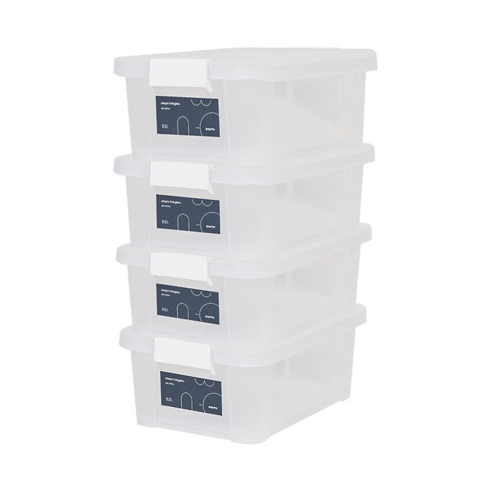 창신리빙 심플스텝 리빙박스9.5L 4개세트 잠금장치, 화이트, 4개