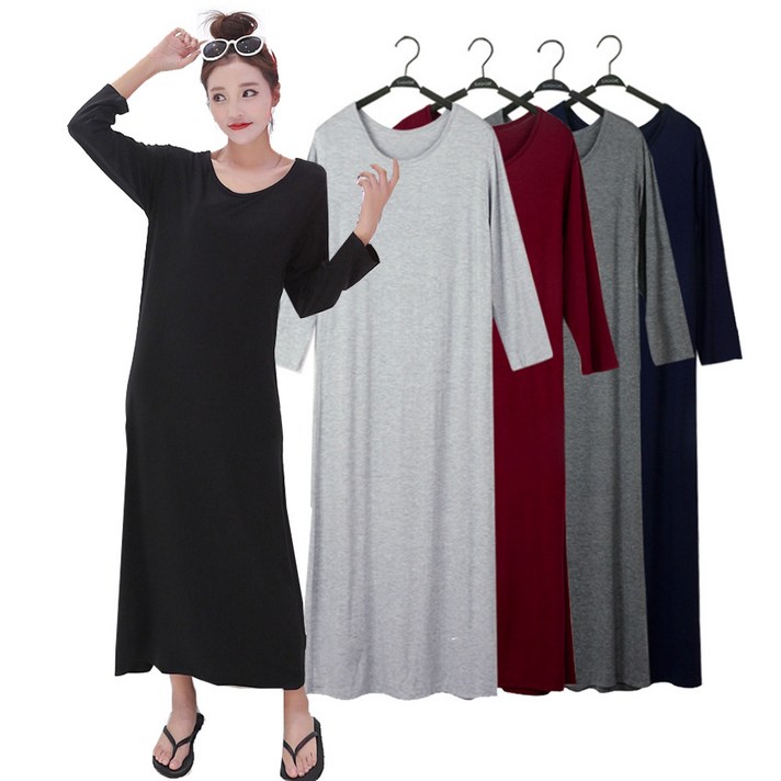 이너퀸 프리수 여성용 SXL 롱원피스 이지웨어 소프트 긴팔 원피스