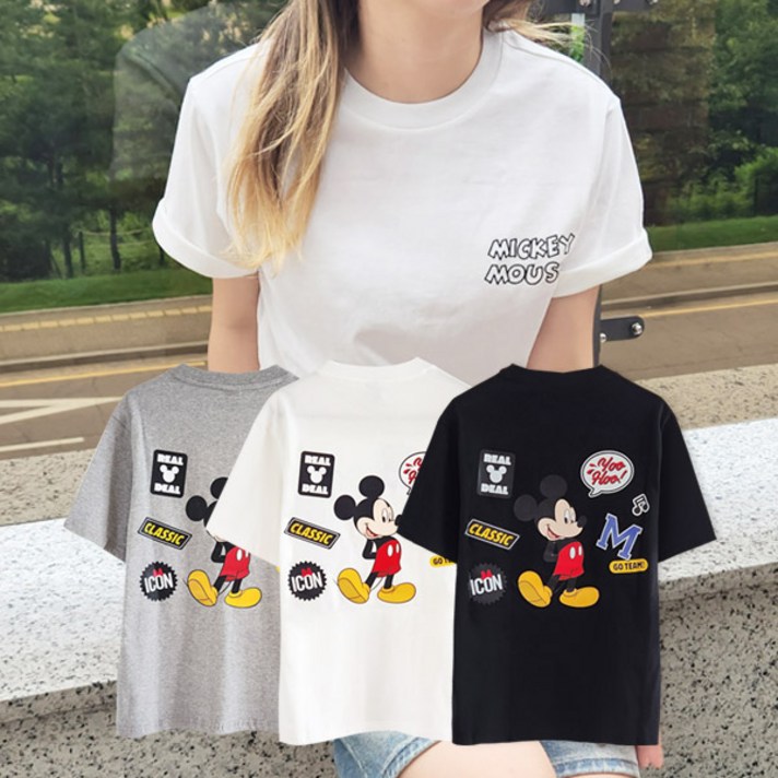 디즈니 남여공용 반팔 티셔츠 미키마우스 로고 라이센스 국내제작 3종중 선택