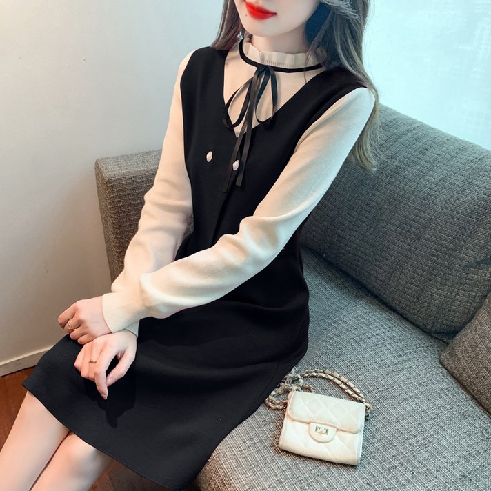 리본롱소매니트원피스